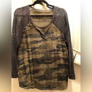 Lucky Brand Olive Camo Long Sleeve Burnout T-Shirt
